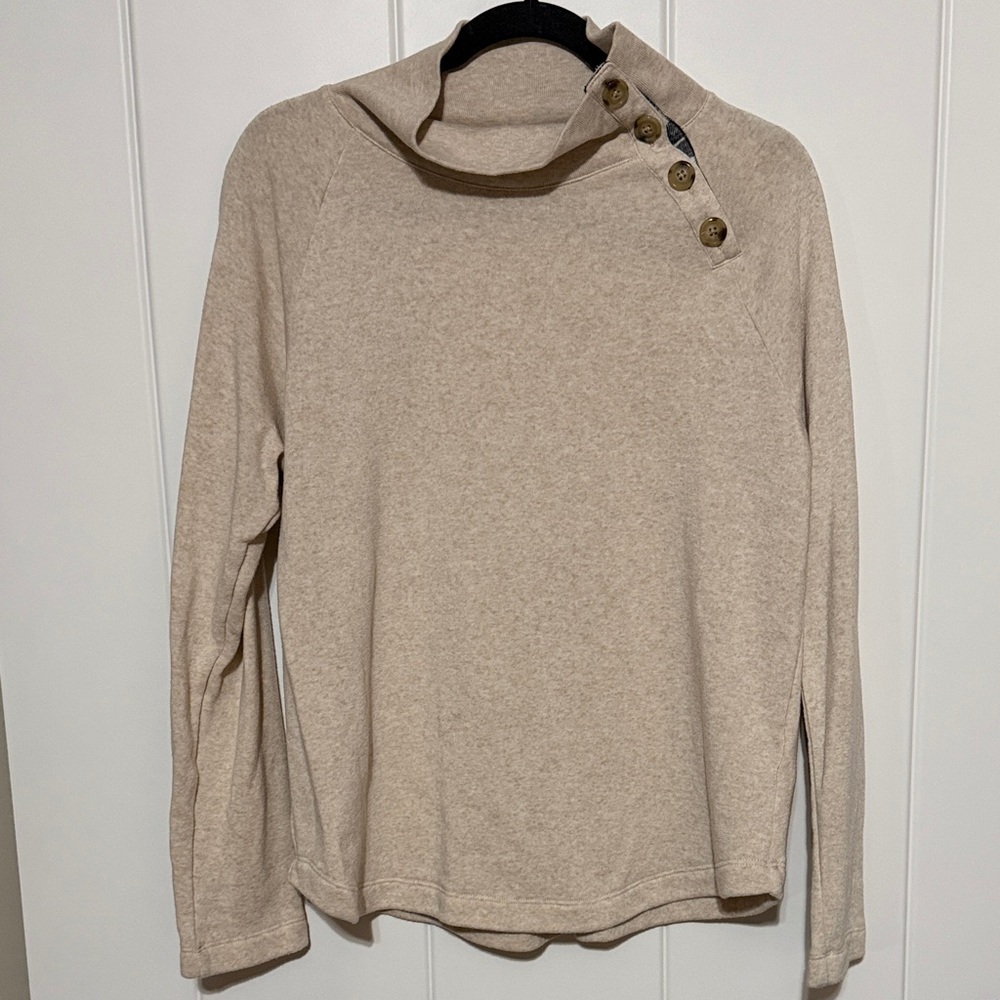 J. Crew Beige Mock Neck with Button Accents